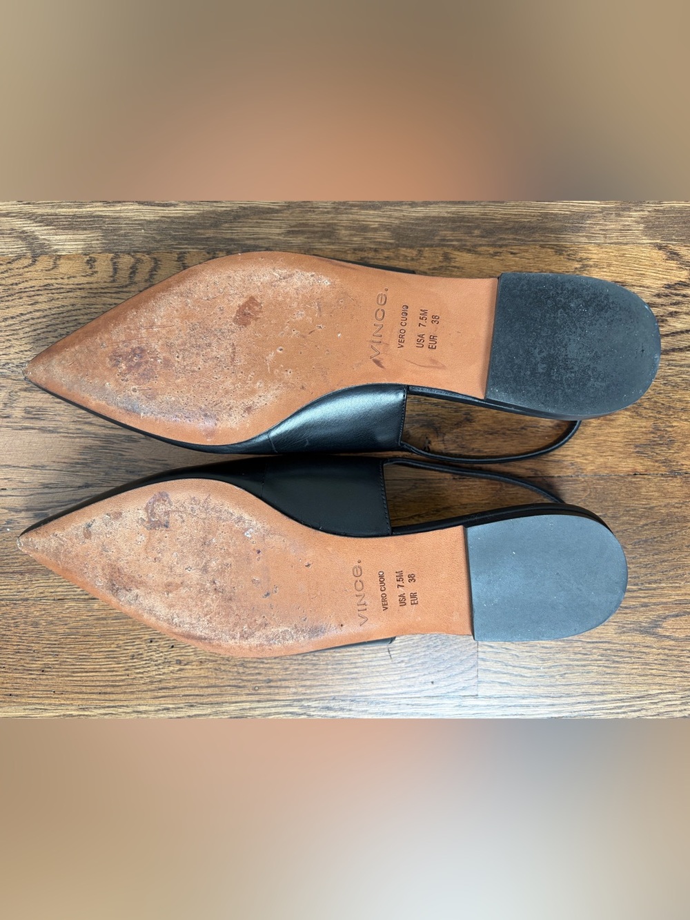 Vince Black Leather Pointed Slingback Mules with Burgundy Insole - Picture 3 of 4